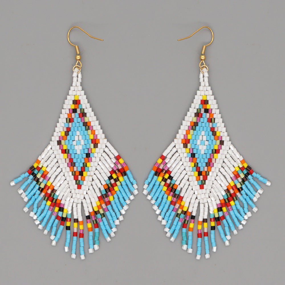 Multicolor Aztec Western Beaded Tassel Drop Earrings