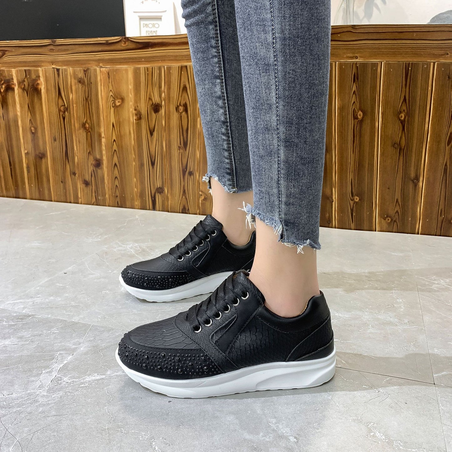 Animal Print Rhinestone Tennis Shoes