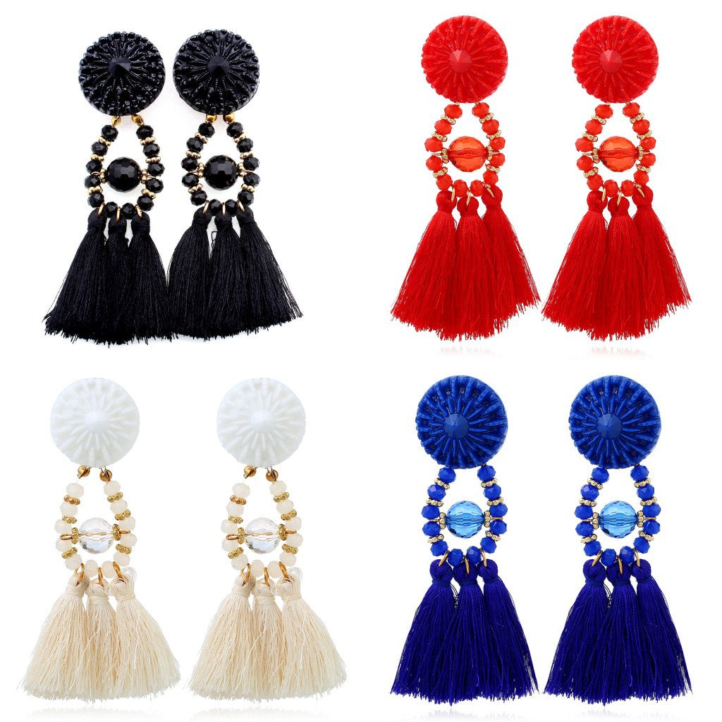 Beaded Tassel Shoulder Duster Earrings