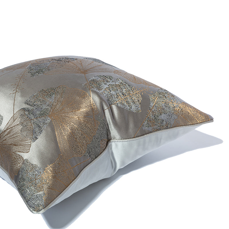 Gold and Silver Ginkgo Leaf Decorative Throw Pillow