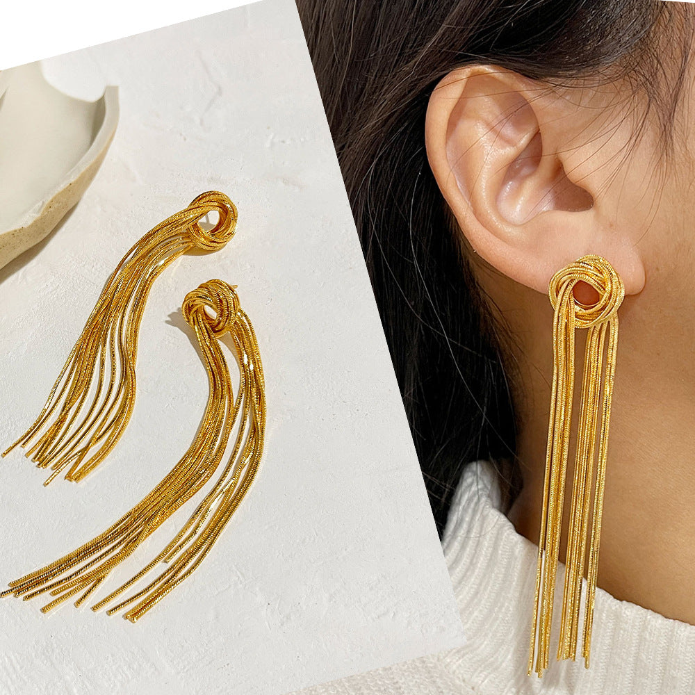 Metallic Tassel Shoulder Duster Earrings