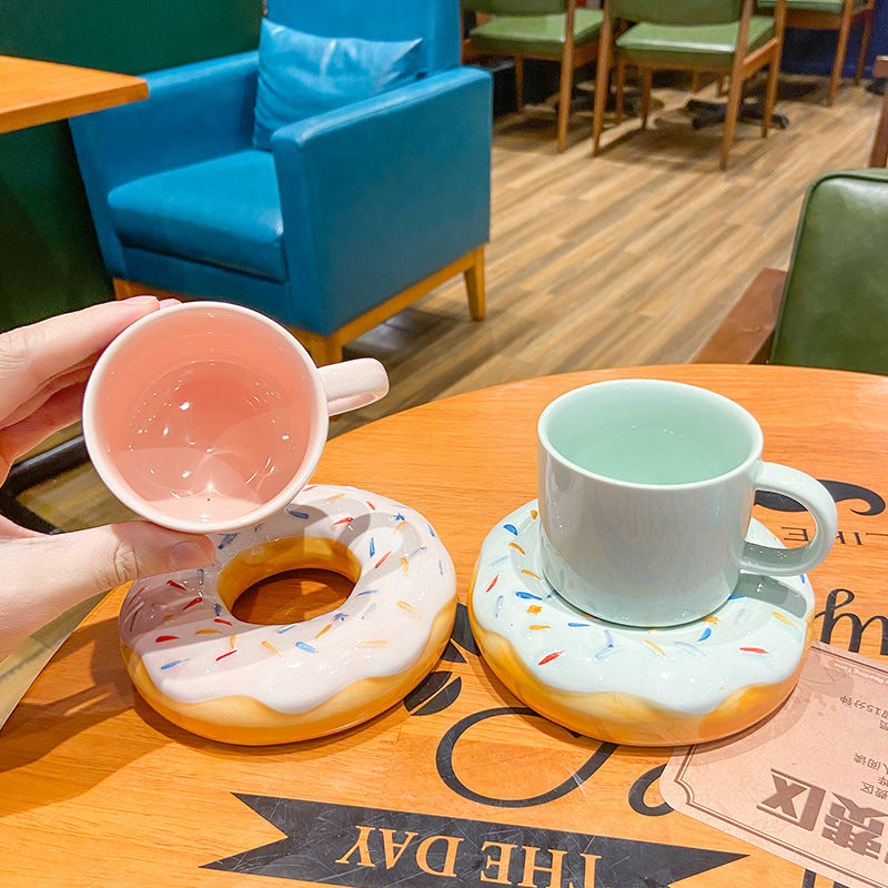 Ceramic Sprinkled Donut Coffee Cup And Saucer Set
