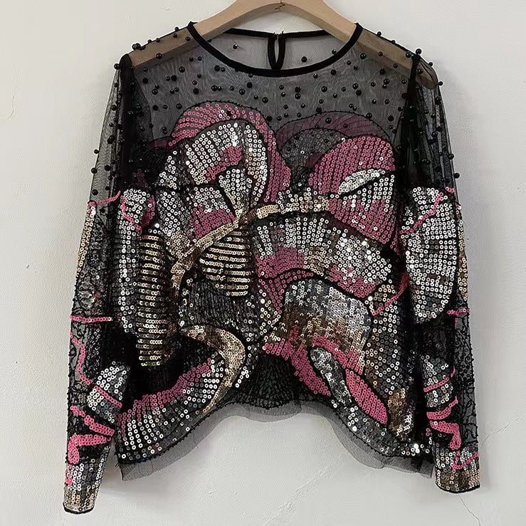 Sequin Beaded Mesh Top