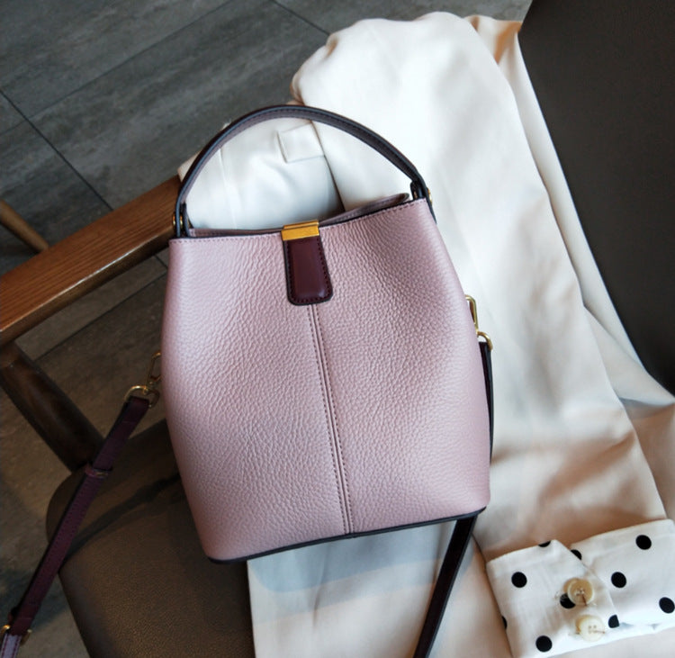 2 Tone Leather Bucket Bag Purse