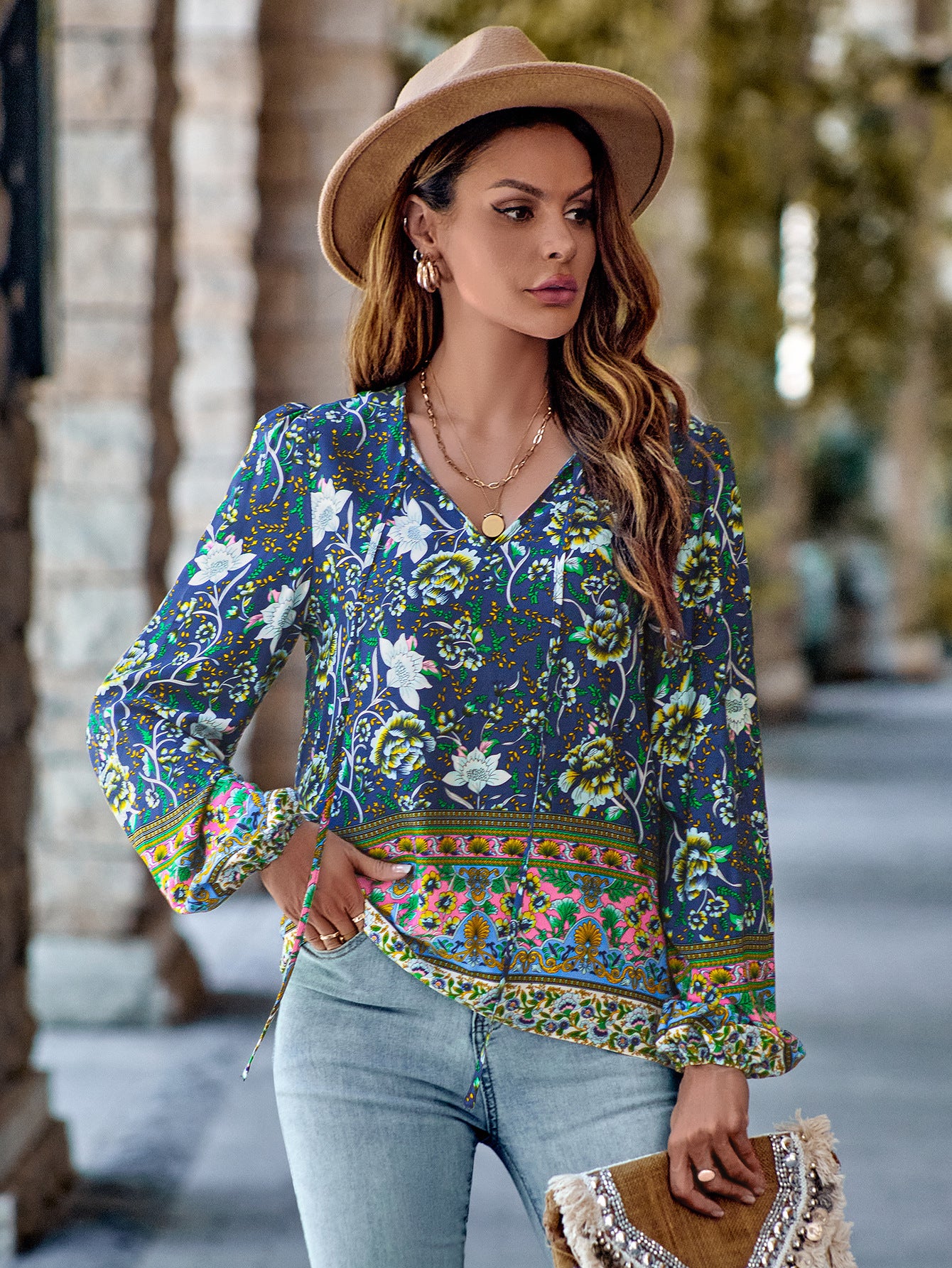 Boho Floral Long Sleeve Top