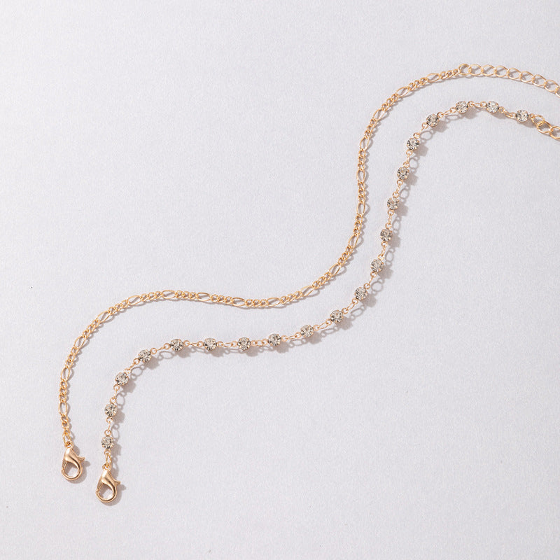 Diamond and Gold 2 Piece Anklet Set