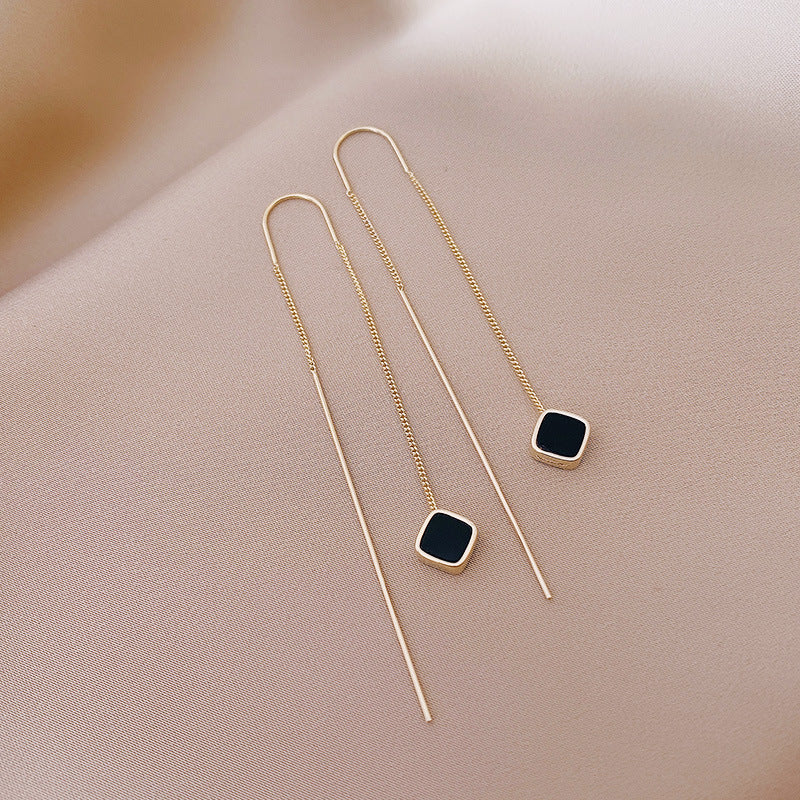 Black Diamond Threader Earrings