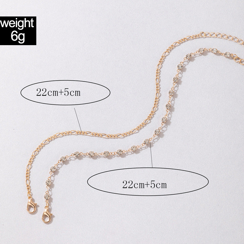 Diamond and Gold 2 Piece Anklet Set