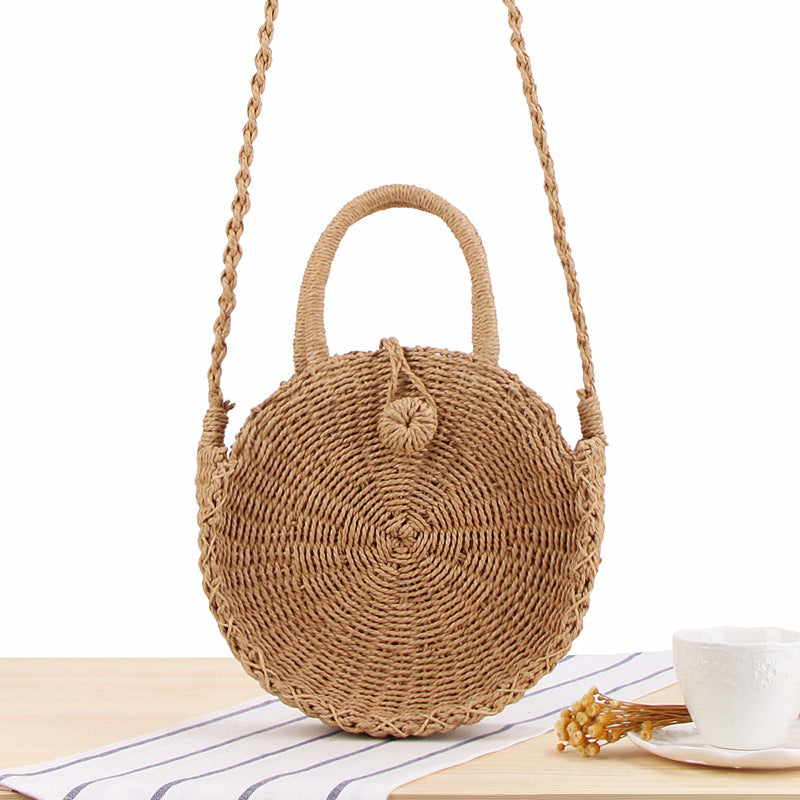 Round Hand Woven Straw Purse