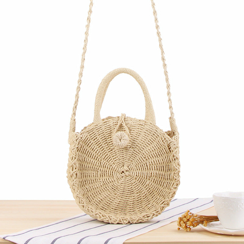 Round Hand Woven Straw Purse
