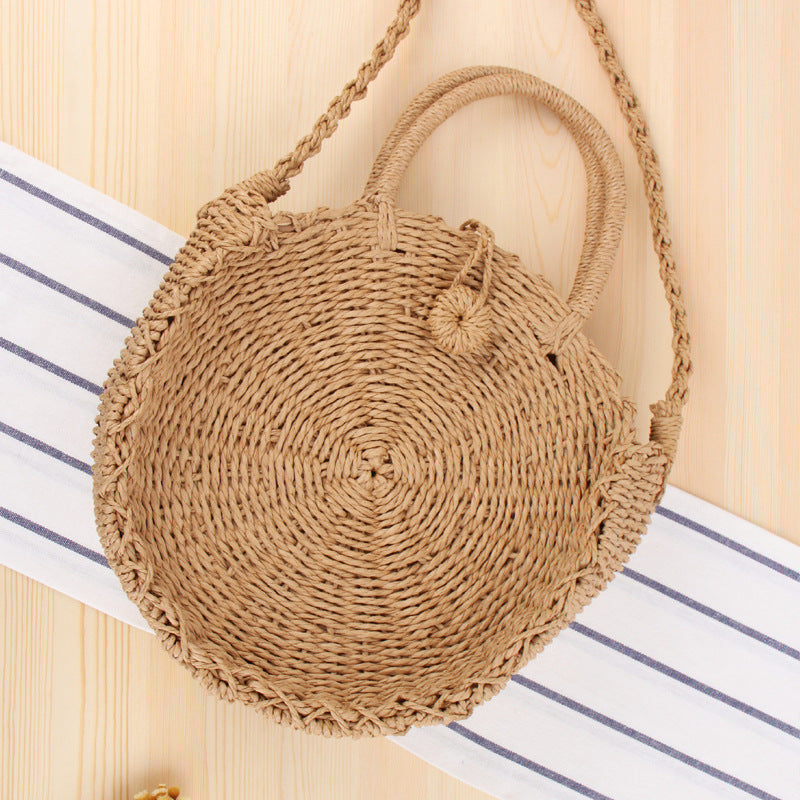Round Hand Woven Straw Purse