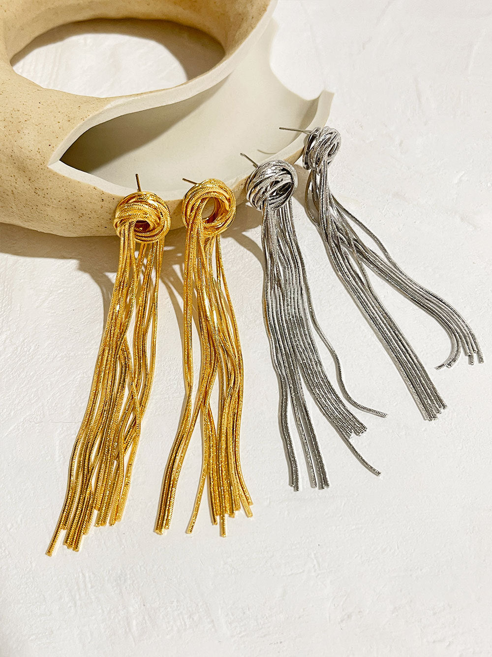 Metallic Tassel Shoulder Duster Earrings