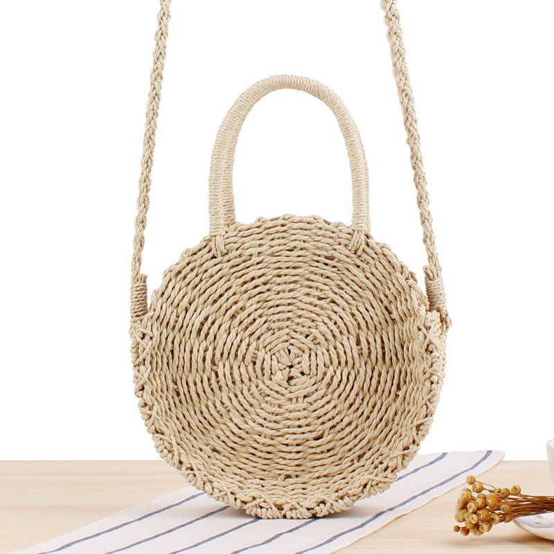 Round Hand Woven Straw Purse