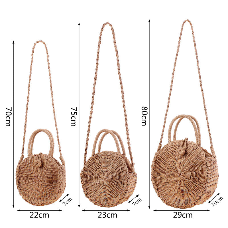 Round Hand Woven Straw Purse