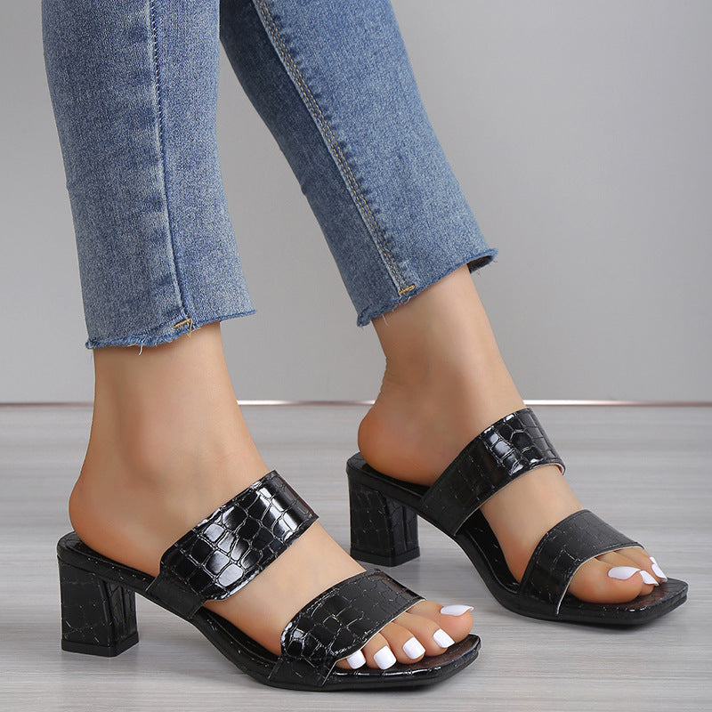 Crocodile Chunky Heel Sandal