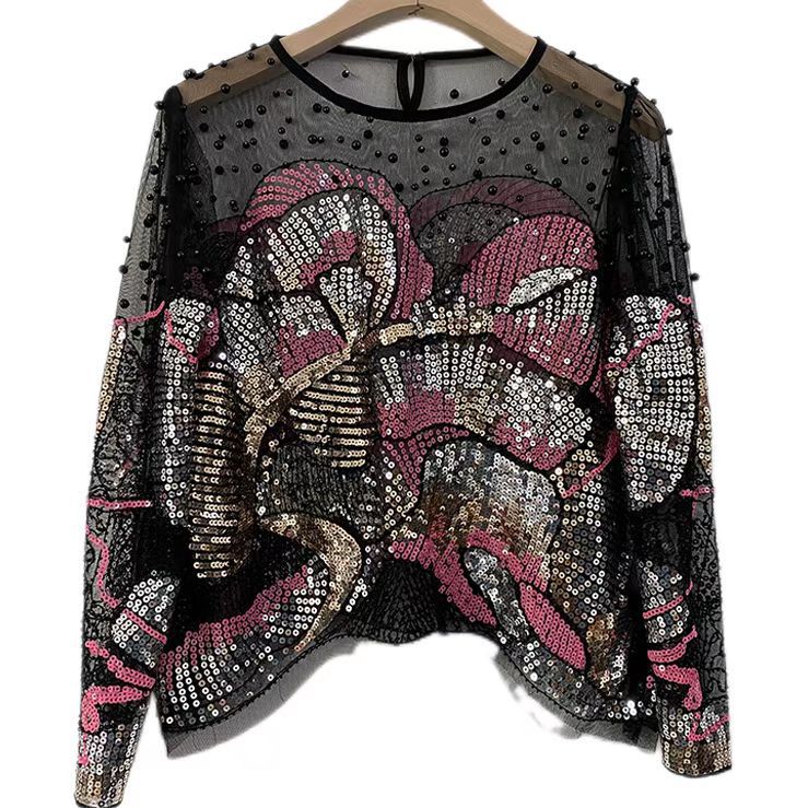 Sequin Beaded Mesh Top