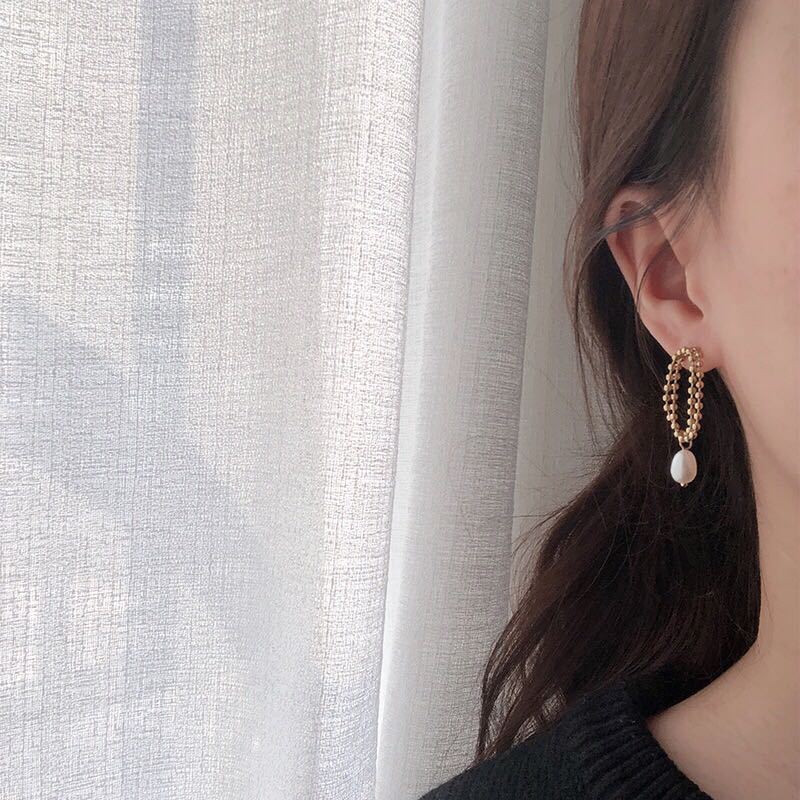 Pearl on Chain Dangle Earrings