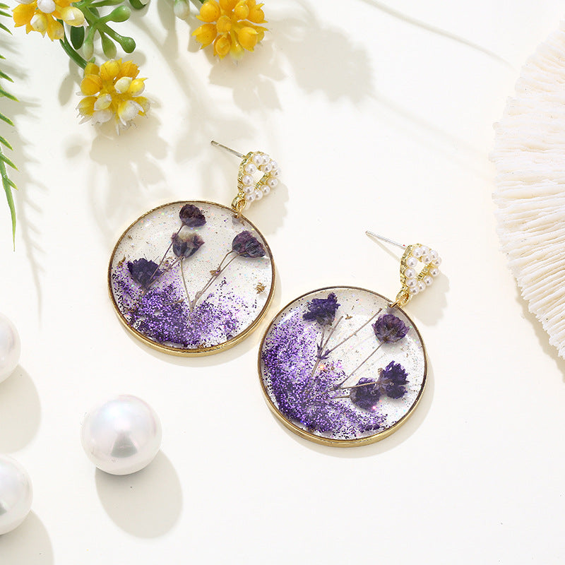 Dried Flowers in Resin Dangle Earrings