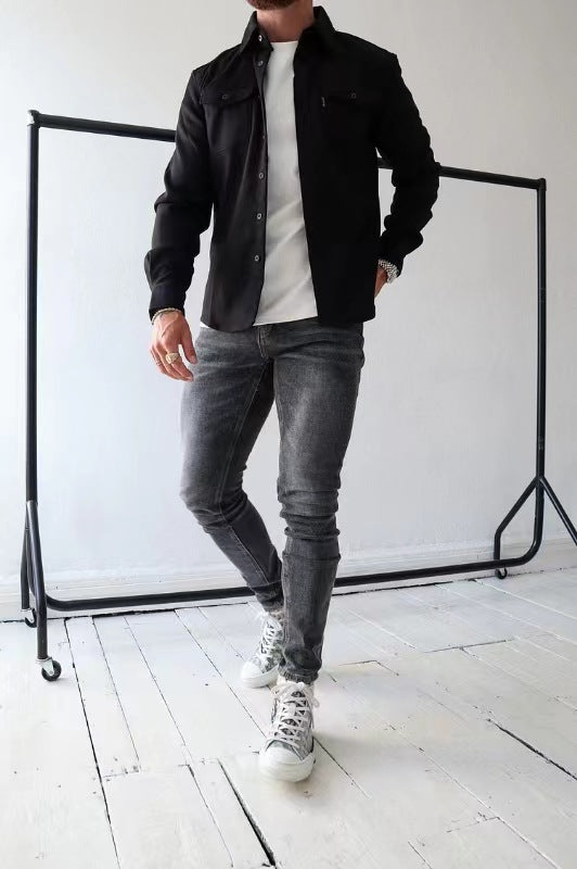 Men's Slim Fit Solid Color Button Down Long Sleeve Shirt