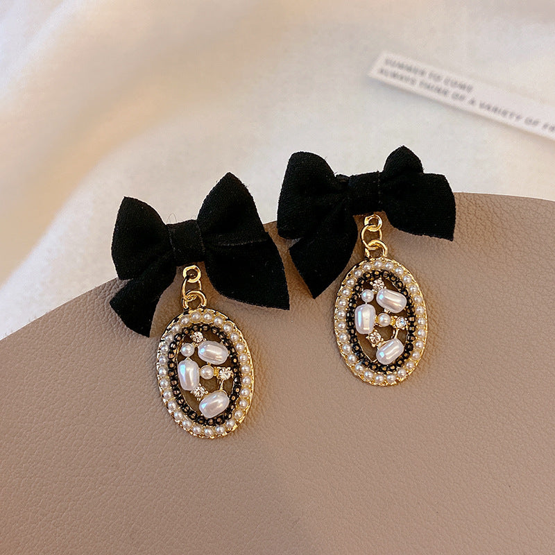 Elegant Bow Pearl Dangle Earrings