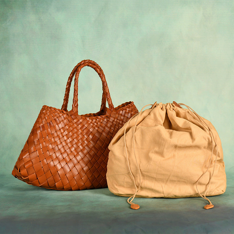 Leather Basketweave Handbag