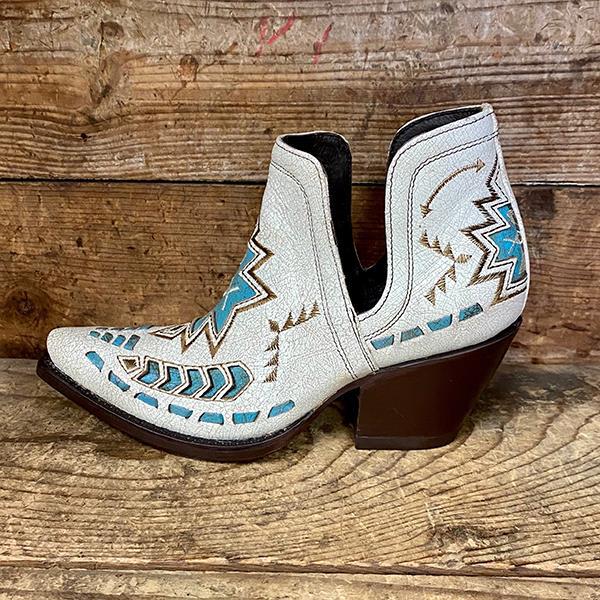 Cut-out Ivory and Turquoise Aztec Western Boot