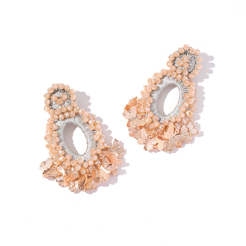 Crochet Beaded Butterfly Drop Earrings