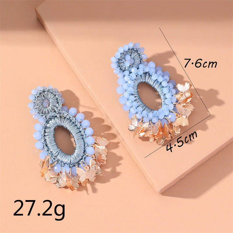 Crochet Beaded Butterfly Drop Earrings