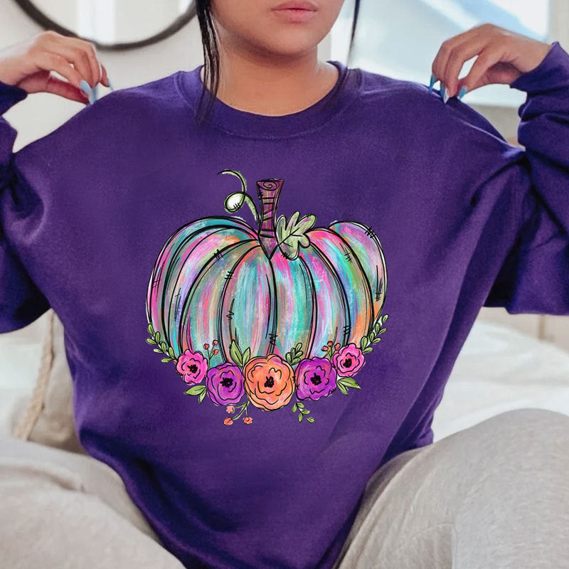Painted Pumpkin Floral Garland Sweatshirt