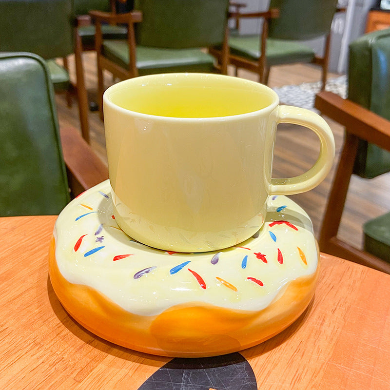 Ceramic Sprinkled Donut Coffee Cup And Saucer Set