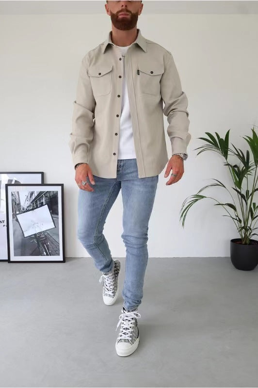Men's Slim Fit Solid Color Button Down Long Sleeve Shirt