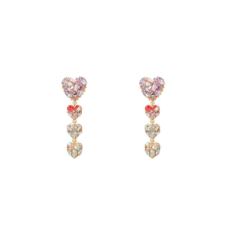 Crystal Heart Shoulder Duster Earrings