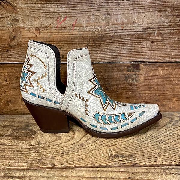 Cut-out Ivory and Turquoise Aztec Western Boot