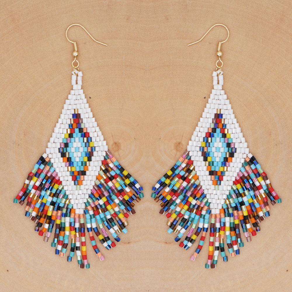 Multicolor Aztec Western Beaded Tassel Drop Earrings