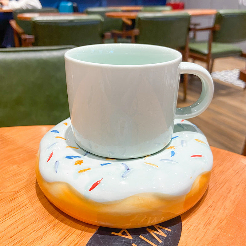 Ceramic Sprinkled Donut Coffee Cup And Saucer Set