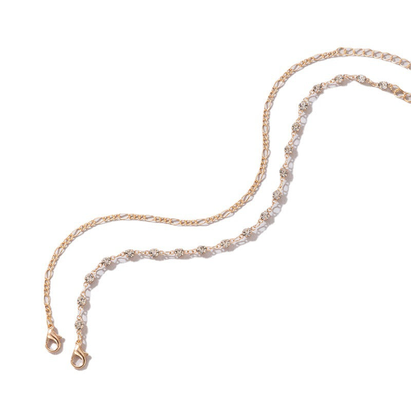 Diamond and Gold 2 Piece Anklet Set