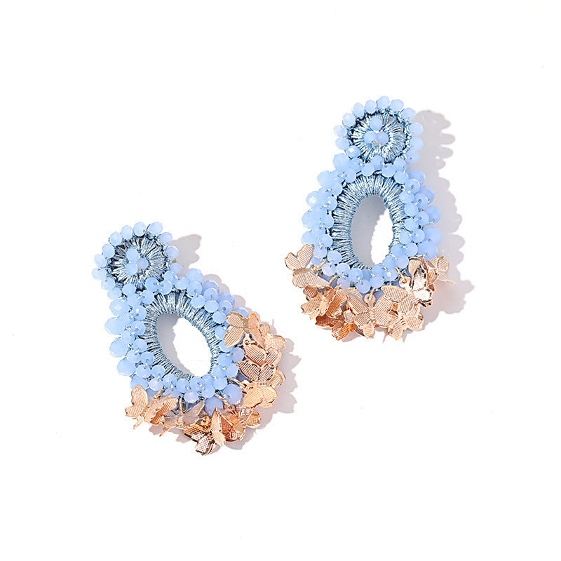 Crochet Beaded Butterfly Drop Earrings