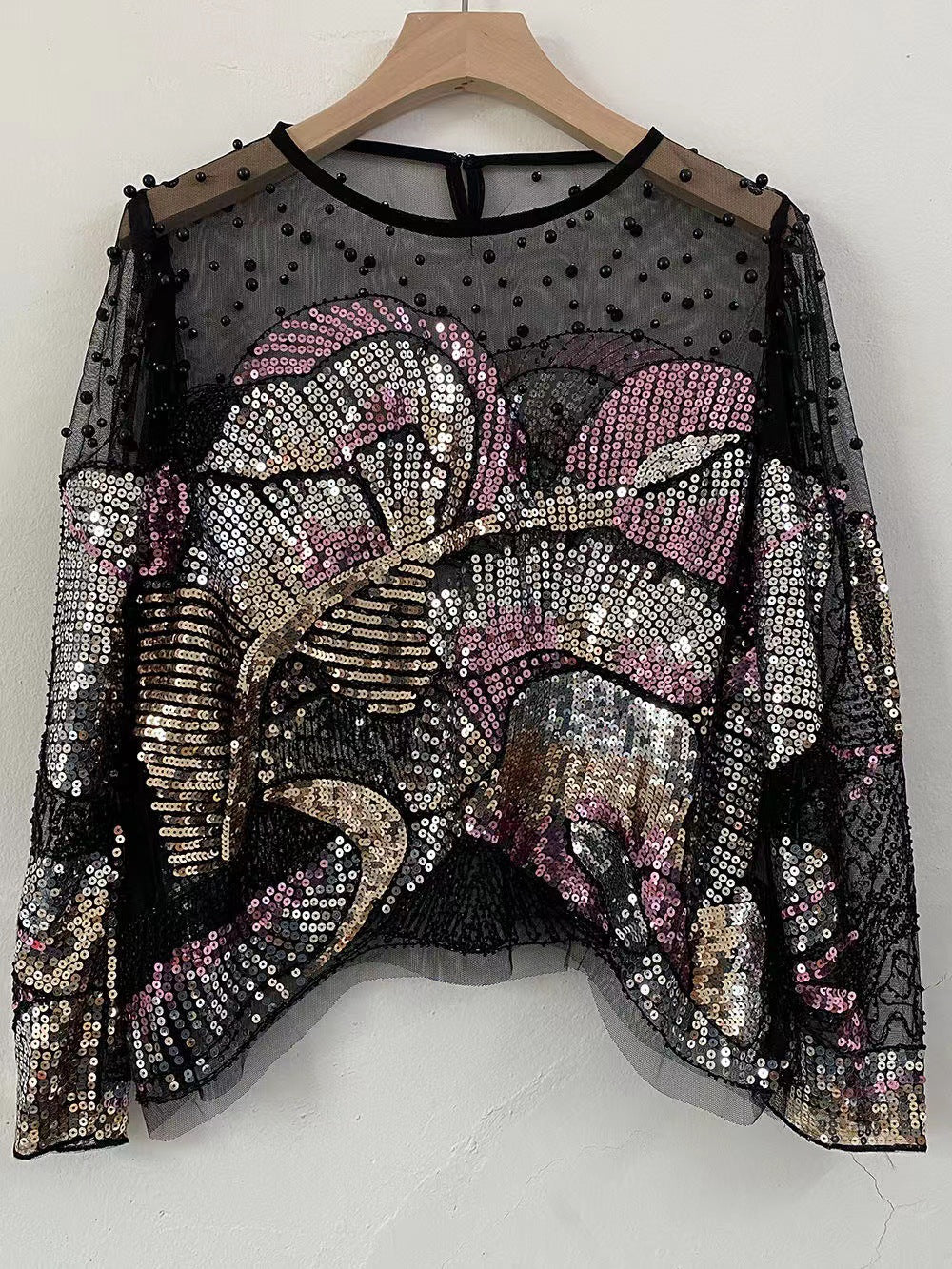 Sequin Beaded Mesh Top