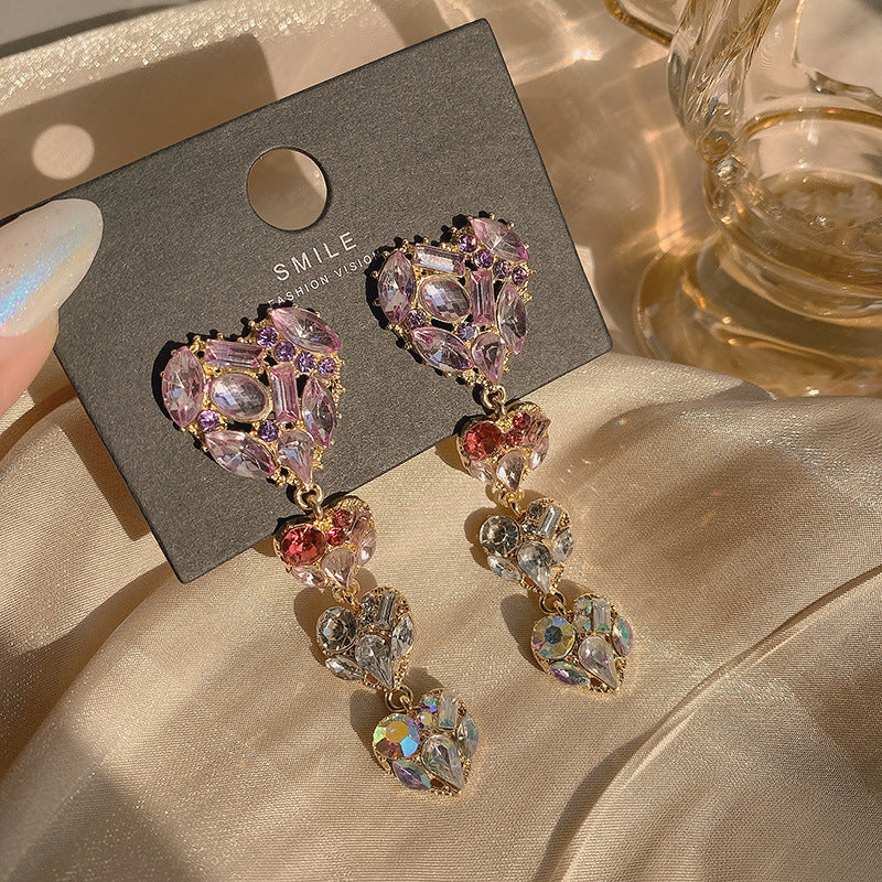 Crystal Heart Shoulder Duster Earrings