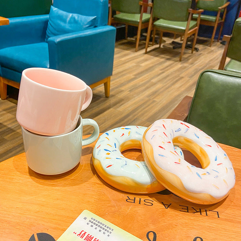 Ceramic Sprinkled Donut Coffee Cup And Saucer Set