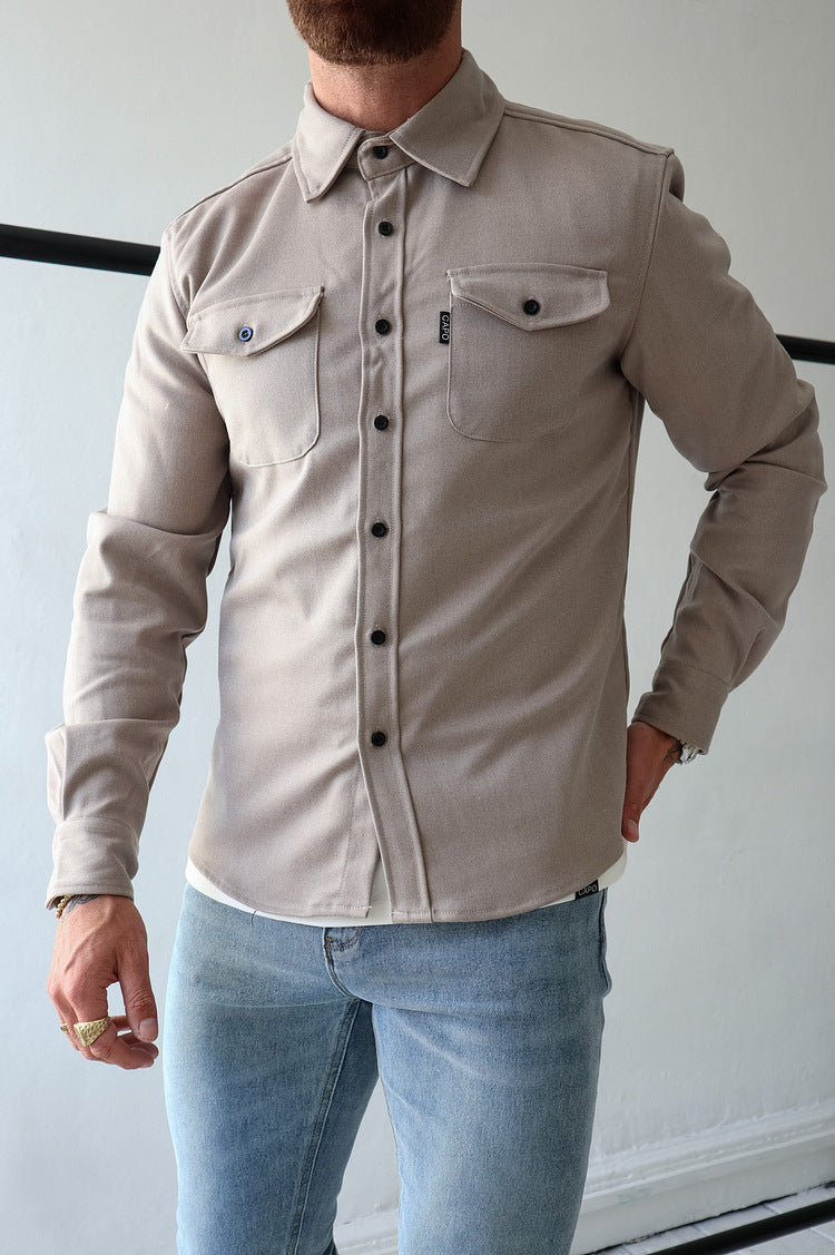 Men's Slim Fit Solid Color Button Down Long Sleeve Shirt