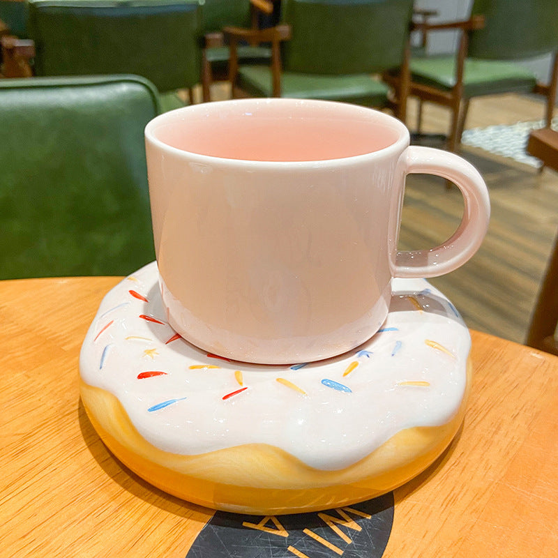 Ceramic Sprinkled Donut Coffee Cup And Saucer Set