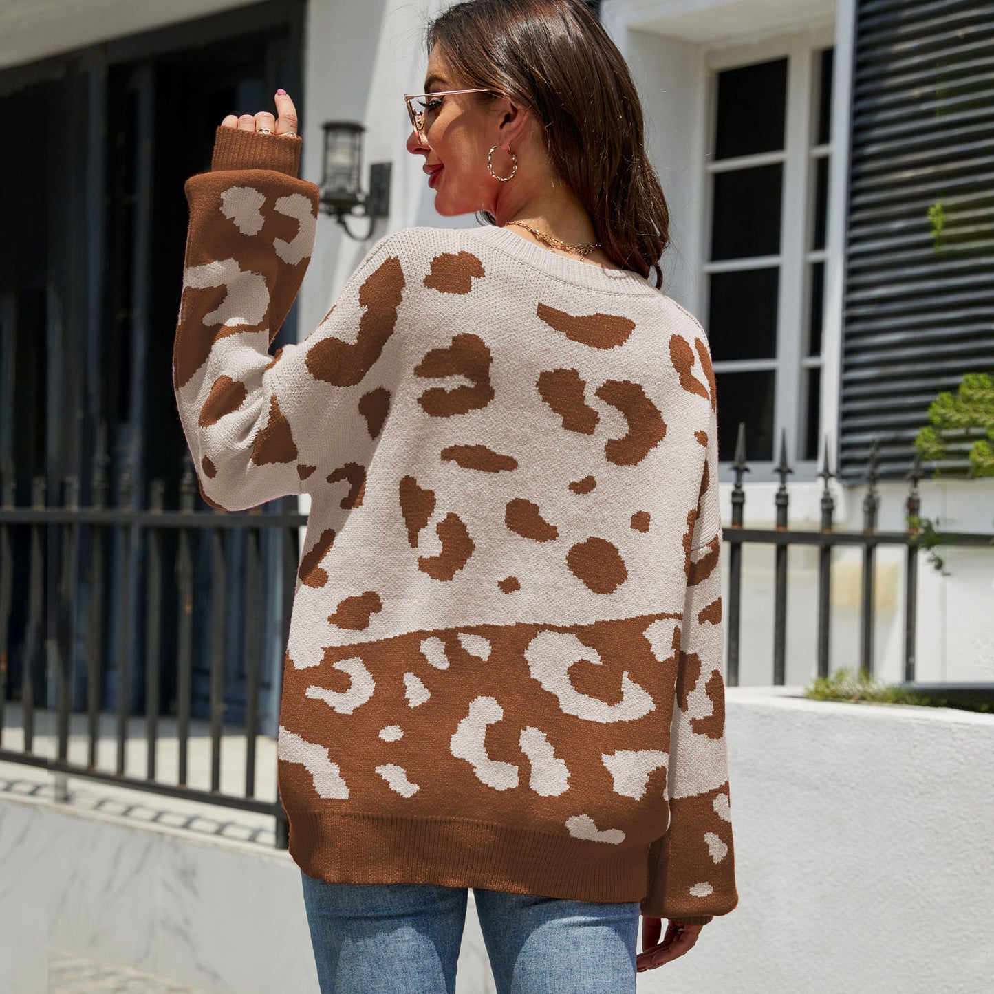 Leopard Print Two Tone Sweater