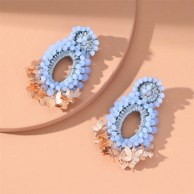 Crochet Beaded Butterfly Drop Earrings
