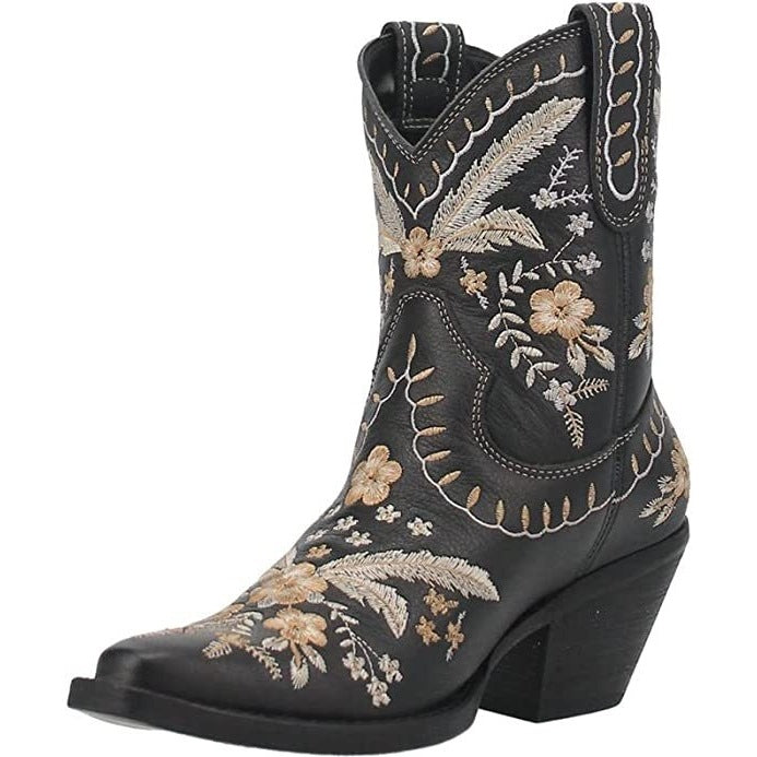 Elegant Boho Floral Embroidered Pointed Toe Western Cowgirl Boot