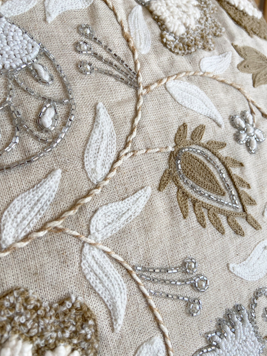Floral/ Botanical/ Pearl Beadwork Decorative Throw Pillow