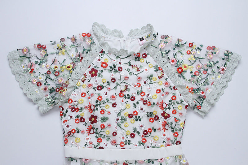 Layered Lace Embroidered Flowers Dress