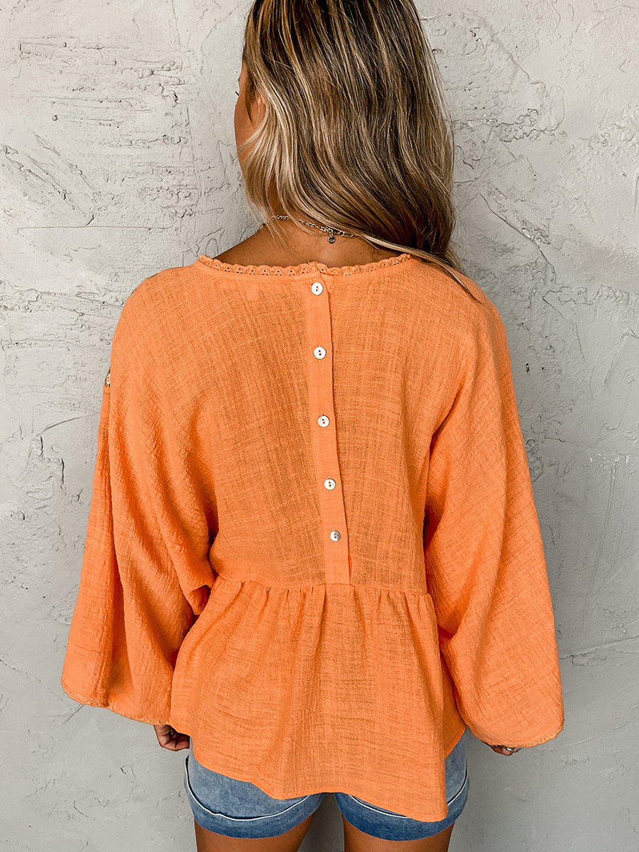 Floral Embroidered Batwing Long Sleeve Top