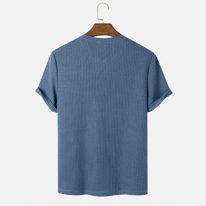 Men's Waffle Knit Solid Color Round Neck Shirt