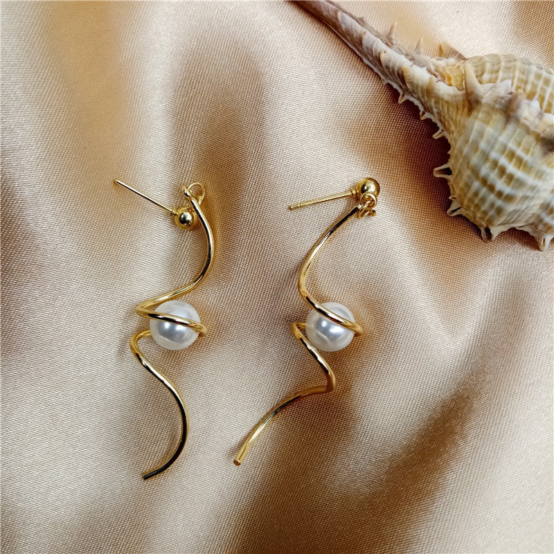 Spiral Pearl Drop Earrings
